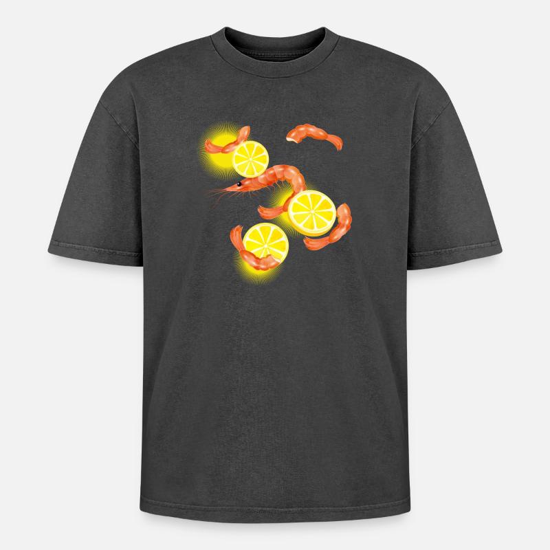 Garnelen oder Shrimps mit Zitronen Scheiben - Oversized Unisex Premium Acid-Washed T-Shirt - Schwarz Acid Wash