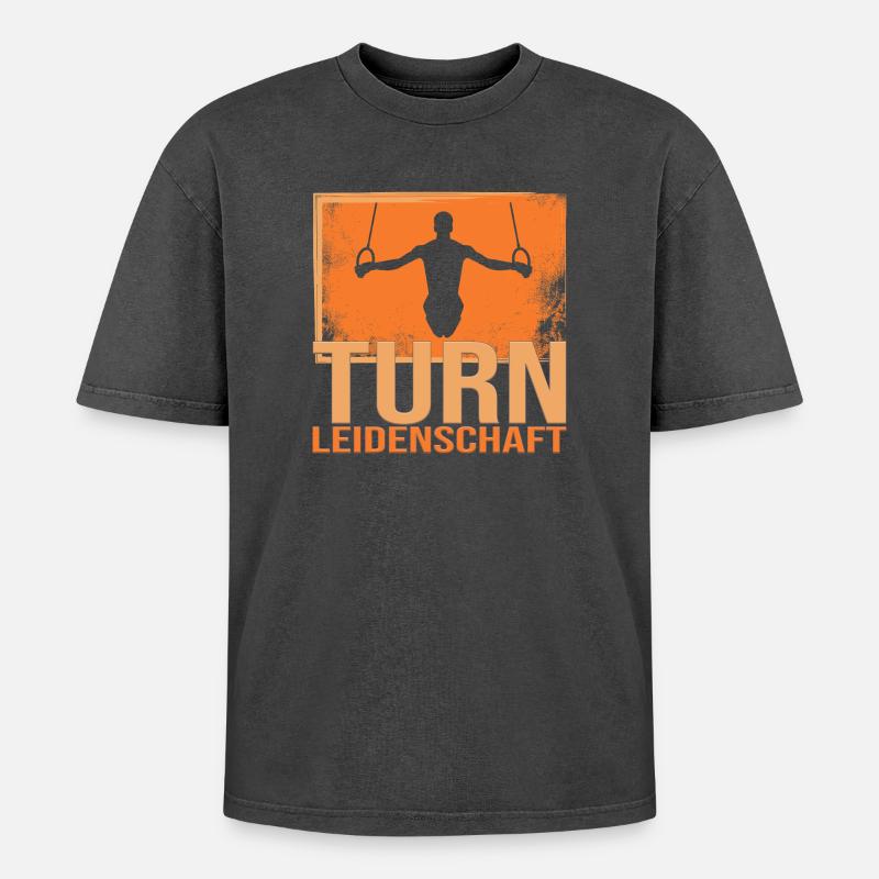 Turn Leidenschaft - Oversized Unisex Premium Acid-Washed T-Shirt - Schwarz Acid Wash
