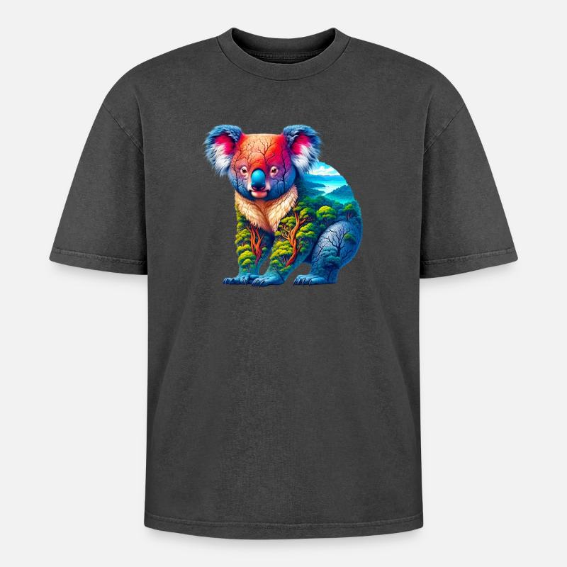 Koala - Oversized Unisex Premium Acid-Washed T-Shirt - acid washed black