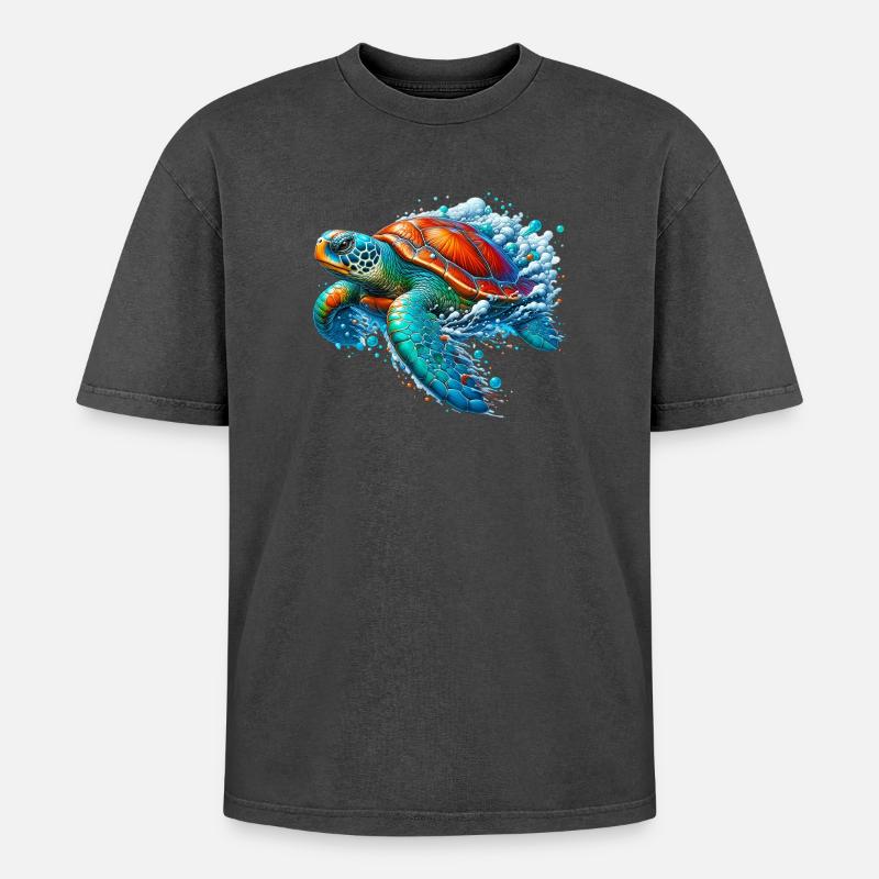 Turtle - Oversized Unisex Premium Acid-Washed T-Shirt - acid washed black