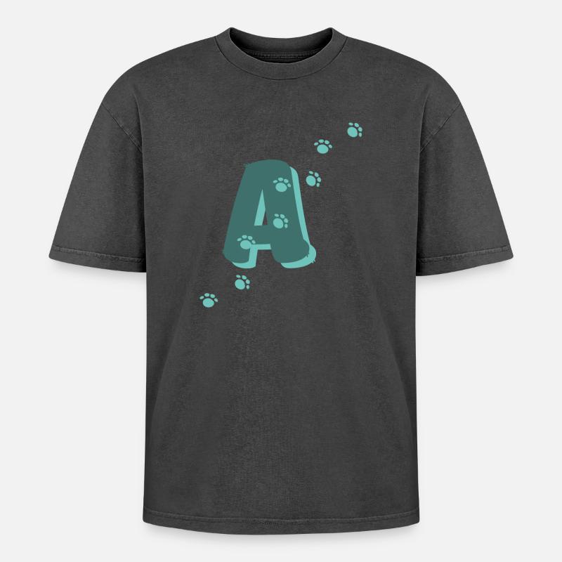 Pfoten Buchstabe A - Oversized Unisex Premium Acid-Washed T-Shirt - Schwarz Acid Wash