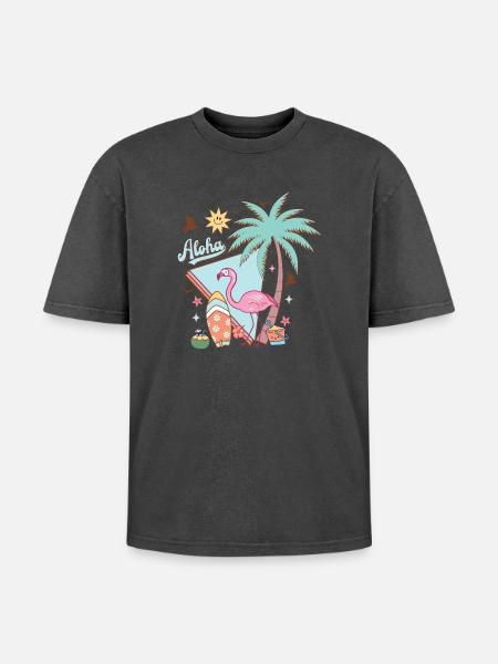 Aloha Été - T-shirt Premium unisexe oversize acid-washed - noir délavé acide