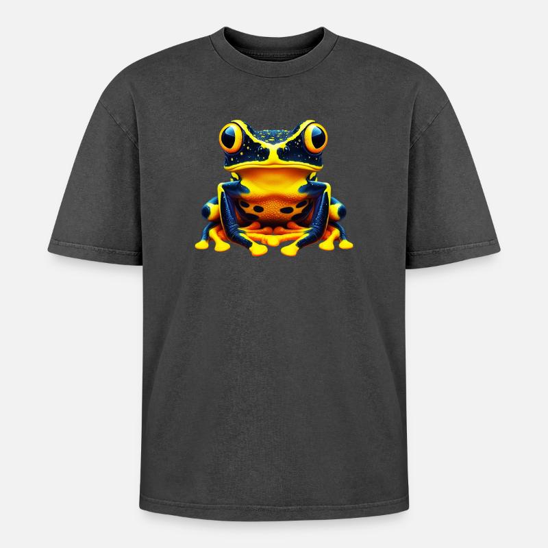 Frog - Oversized Unisex Premium Acid-Washed T-Shirt - acid washed black