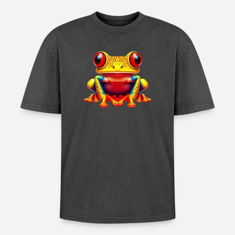 Frog - Oversized Unisex Premium Acid-Washed T-Shirt - acid washed black