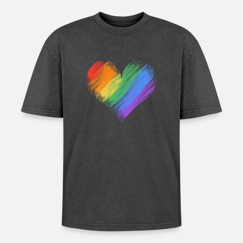 Regenbogenherz Pinselstrich - Oversized Unisex Premium Acid-Washed T-Shirt - Schwarz Acid Wash