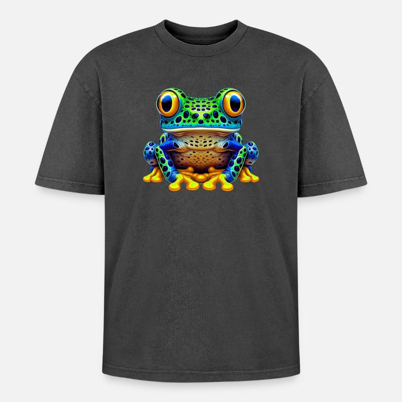 Frog - Oversized Unisex Premium Acid-Washed T-Shirt - acid washed black