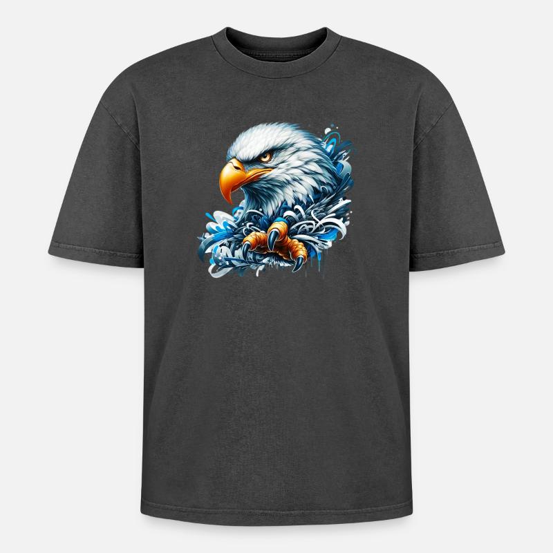 Adler - Oversized Unisex Premium Acid-Washed T-Shirt - Schwarz Acid Wash