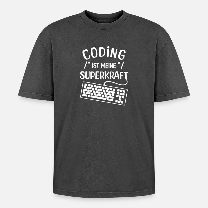 Code Skripting Statement Computerfreak Developer - Oversized Unisex Premium Acid-Washed T-Shirt - Schwarz Acid Wash
