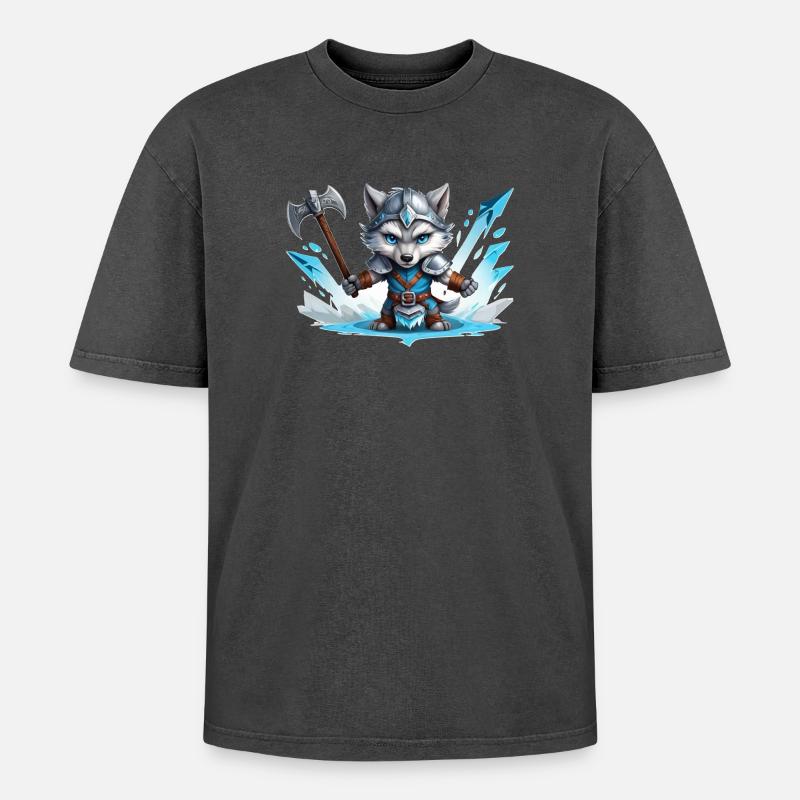 Viking Wolf Warrior - Oversized Unisex Premium Acid-Washed T-Shirt - Schwarz Acid Wash
