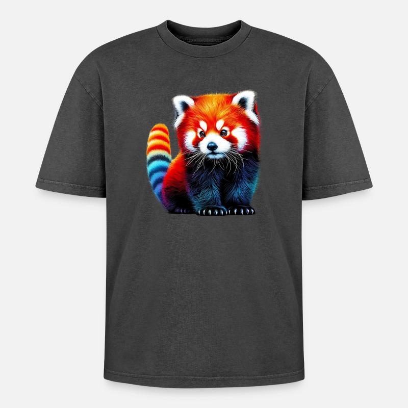 Kleiner Panda - Oversized Unisex Premium Acid-Washed T-Shirt - Schwarz Acid Wash