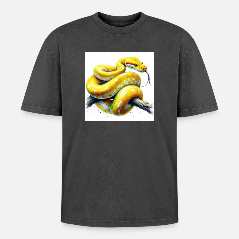 Yellow python - Oversized Unisex Premium Acid-Washed T-Shirt - acid washed black