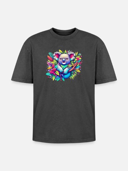 Koala - T-shirt Premium unisexe oversize acid-washed - noir délavé acide