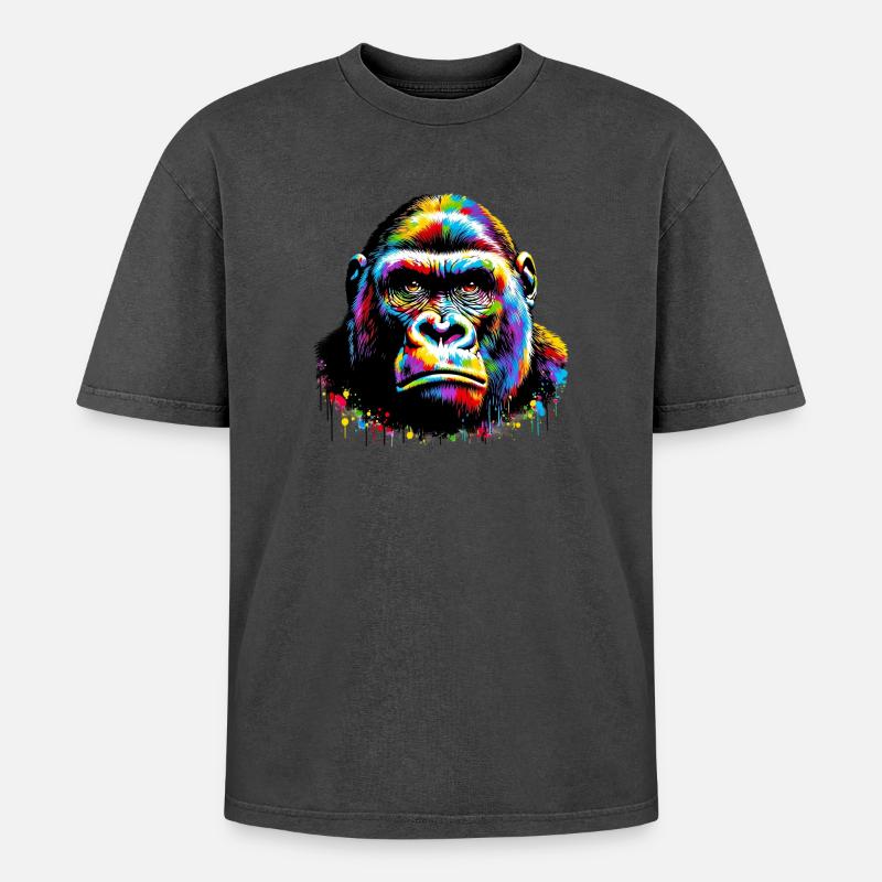Gorilla - Oversized Unisex Premium Acid-Washed T-Shirt - Schwarz Acid Wash