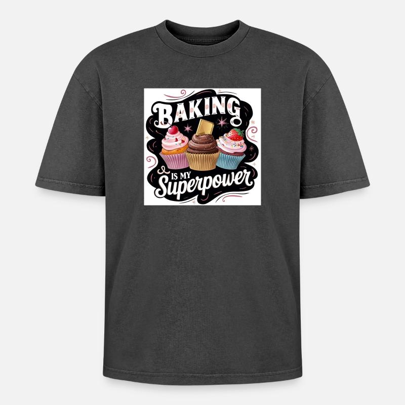 Bäcker-Superpower-Design - Oversized Unisex Premium Acid-Washed T-Shirt - Schwarz Acid Wash