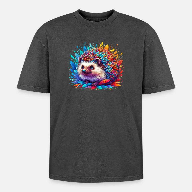 Igel - Oversized Unisex Premium Acid-Washed T-Shirt - Schwarz Acid Wash