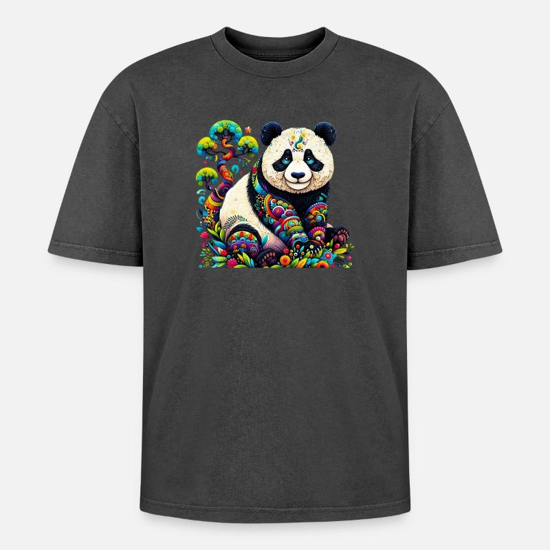 Panda - Oversized Unisex Premium Acid-Washed T-Shirt - Schwarz Acid Wash