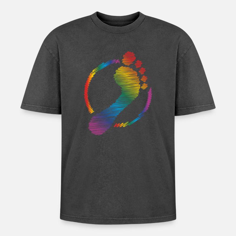 empreinte arc-en-ciel empreinte arc-en-ciel - T-shirt Premium unisexe oversize acid-washed - noir délavé acide