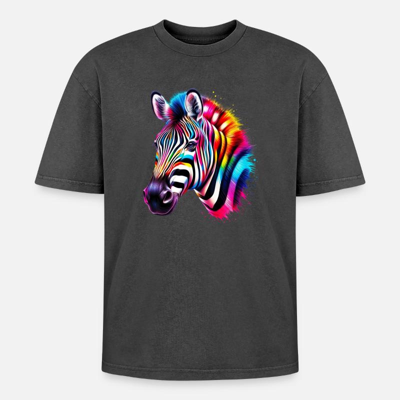 Zebra - Oversized Unisex Premium Acid-Washed T-Shirt - Schwarz Acid Wash