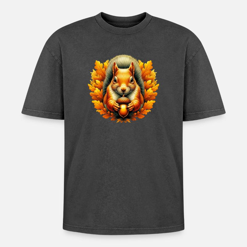 Squirrel - Oversized Unisex Premium Acid-Washed T-Shirt - acid washed black