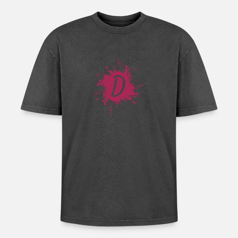 Letter D - initial letter D - Oversized Unisex Premium Acid-Washed T-Shirt - acid washed black