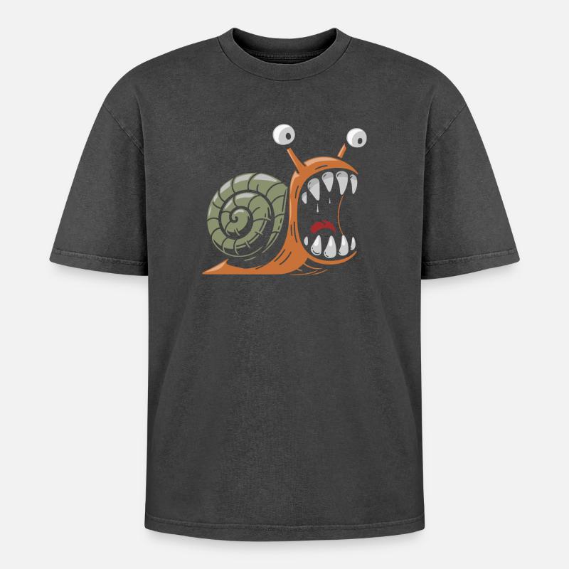 Snail with large teeth - Oversized Unisex Premium Acid-Washed T-Shirt - acid washed black
