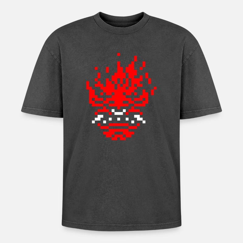 Oni pixel 8 bits - T-shirt Premium unisexe oversize acid-washed - noir délavé acide
