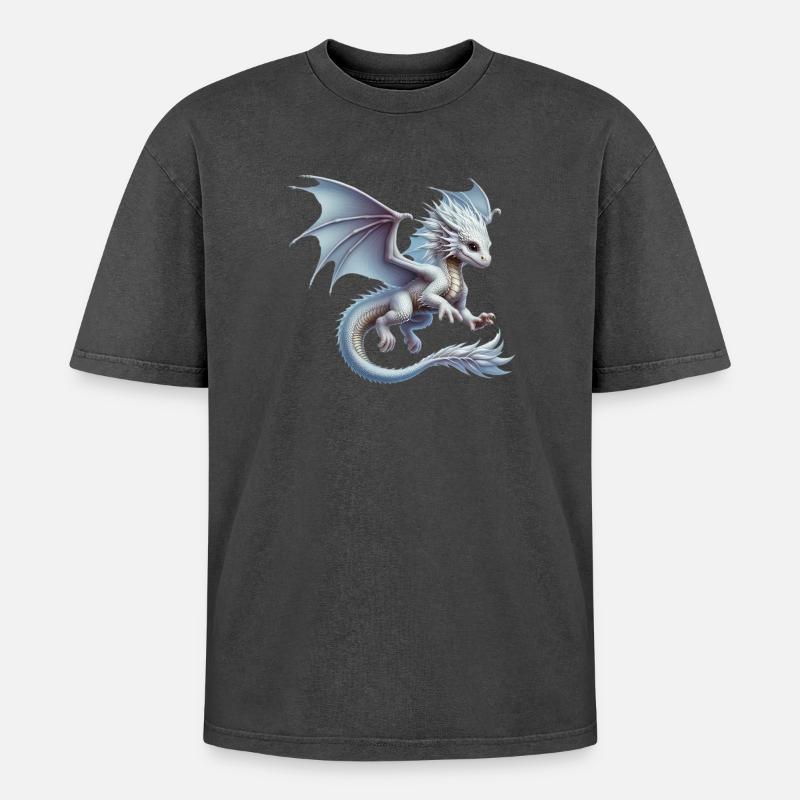 Drache - Oversized Unisex Premium Acid-Washed T-Shirt - Schwarz Acid Wash