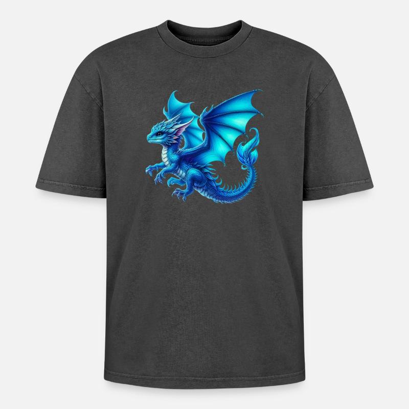 Drache - Oversized Unisex Premium Acid-Washed T-Shirt - Schwarz Acid Wash