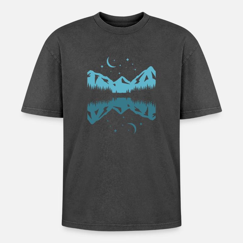Mondschein-Bergreflexion - Oversized Unisex Premium Acid-Washed T-Shirt - Schwarz Acid Wash