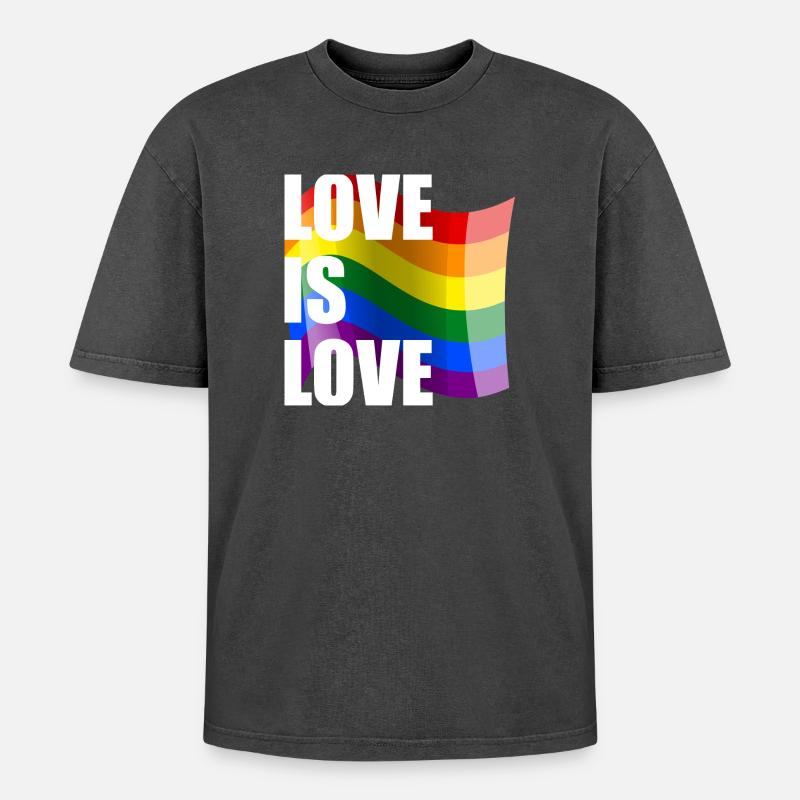 Rainbow Love Wave Design - Oversized Unisex Premium Acid-Washed T-Shirt - acid washed black