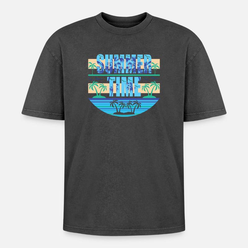 Heure d'été - T-shirt Premium unisexe oversize acid-washed - noir délavé acide