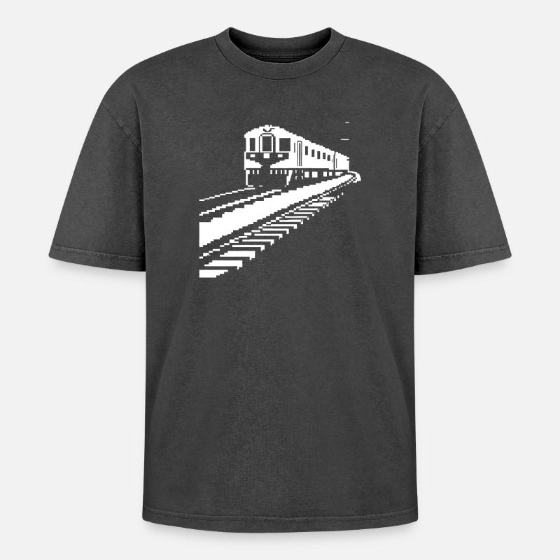 Eisenbahn Pixelkunst - Oversized Unisex Premium Acid-Washed T-Shirt - Schwarz Acid Wash