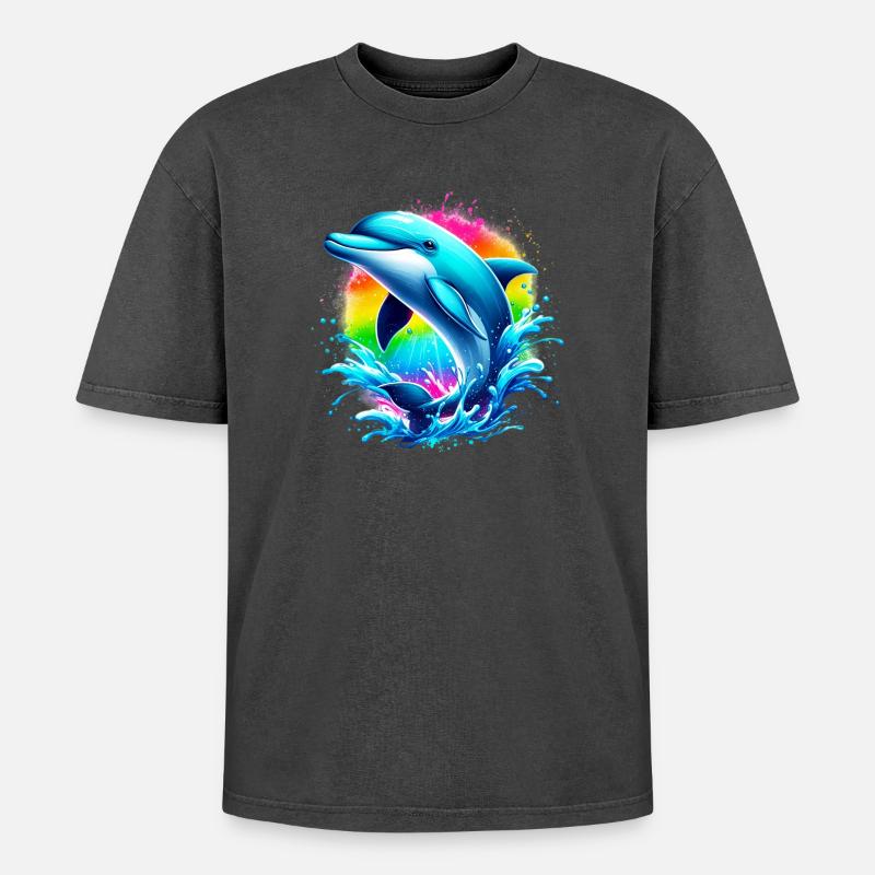 Dolphin - Oversized Unisex Premium Acid-Washed T-Shirt - acid washed black