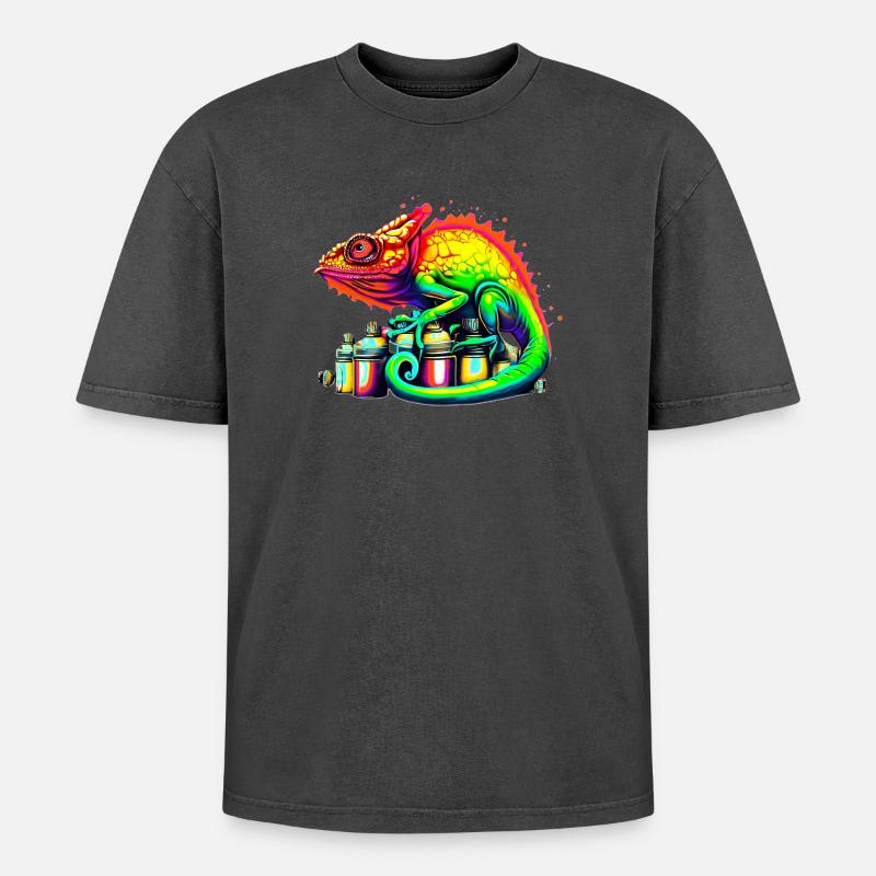 Chameleon - Oversized Unisex Premium Acid-Washed T-Shirt - acid washed black