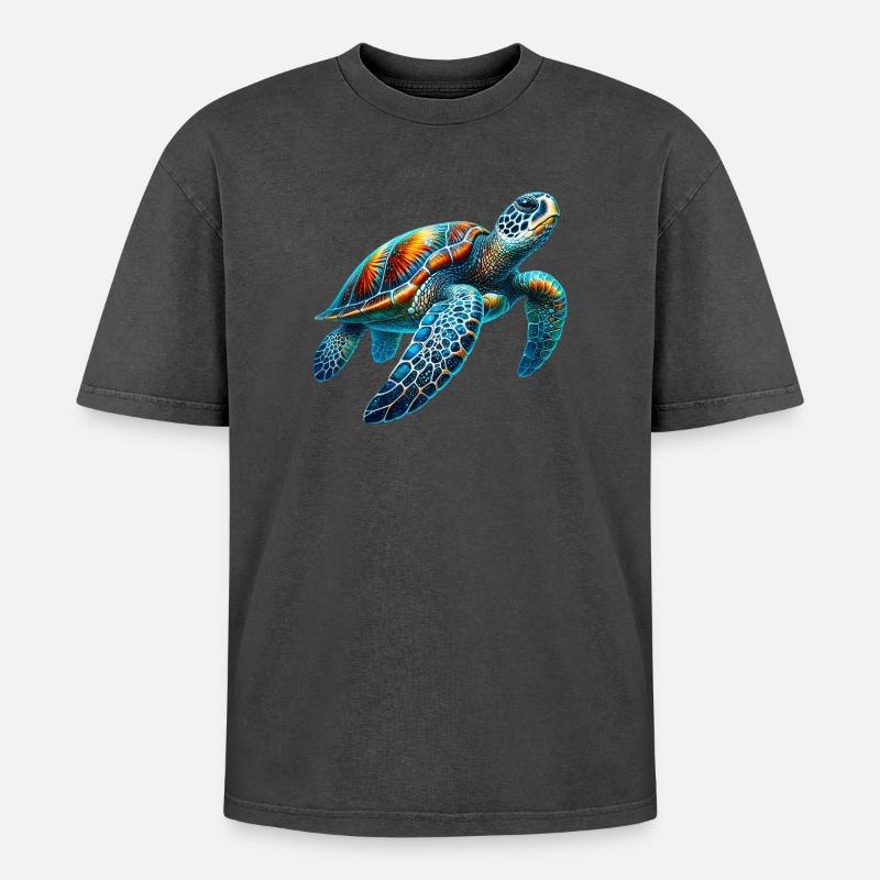 Turtle - Oversized Unisex Premium Acid-Washed T-Shirt - acid washed black