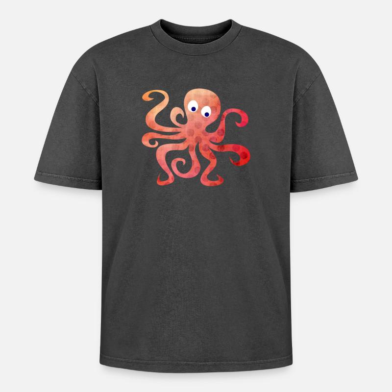 Octopus Dots Squid Tentacle Comic - Oversized Unisex Premium Acid-Washed T-Shirt - acid washed black
