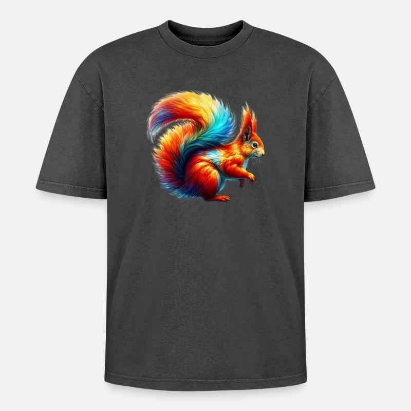 Squirrel - Oversized Unisex Premium Acid-Washed T-Shirt - acid washed black