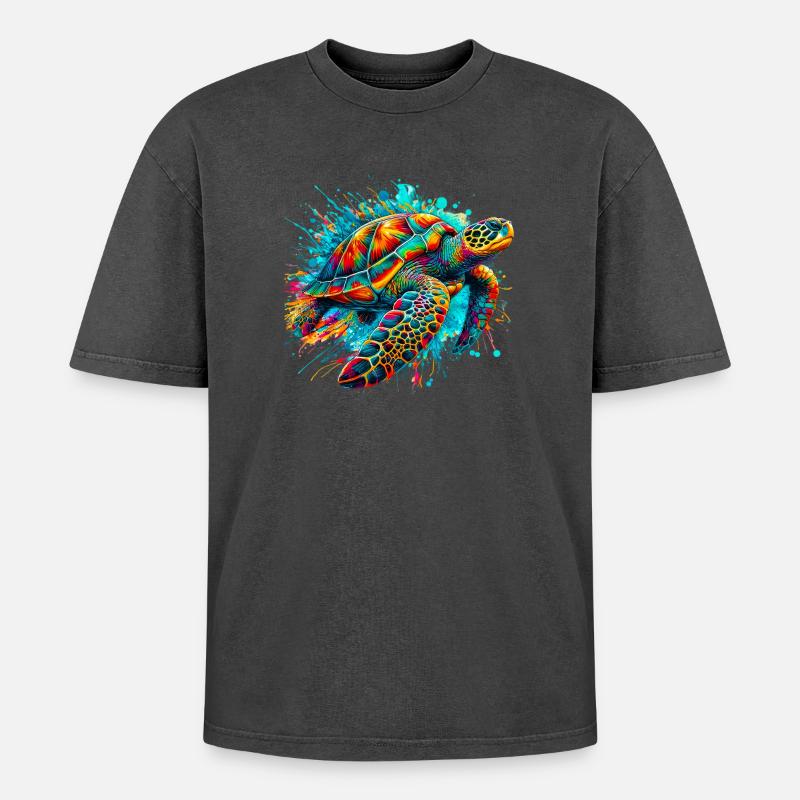 Turtle - Oversized Unisex Premium Acid-Washed T-Shirt - acid washed black