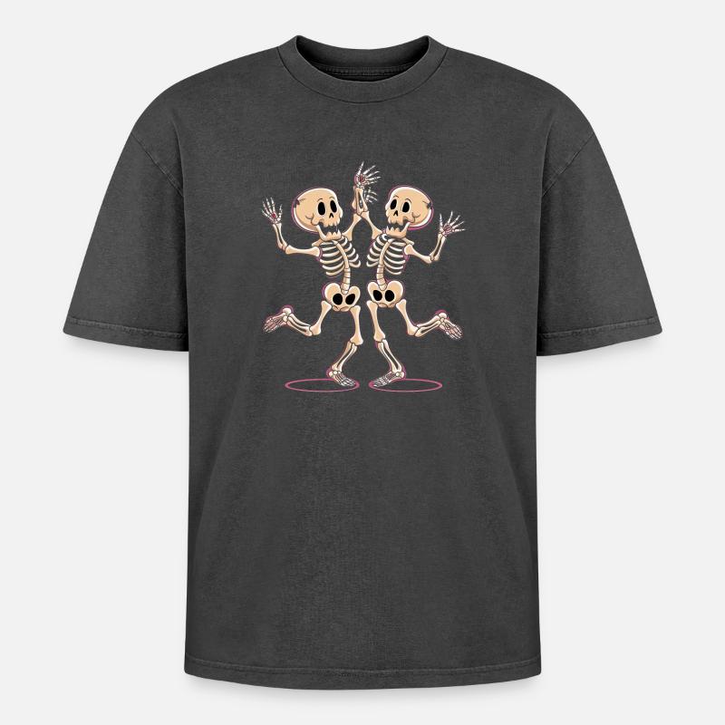 Cheerful Dance Skeleton Figures - Oversized Unisex Premium Acid-Washed T-Shirt - acid washed black