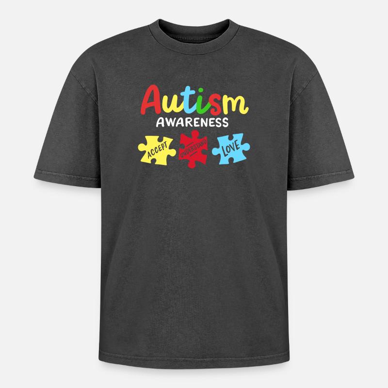 Autismus Bewusstsein - Oversized Unisex Premium Acid-Washed T-Shirt - Schwarz Acid Wash