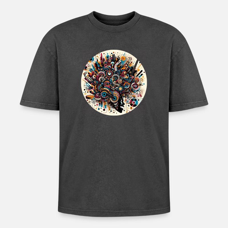 Afro Style Explosion Musicale Abstraite - T-shirt Premium unisexe oversize acid-washed - noir délavé acide