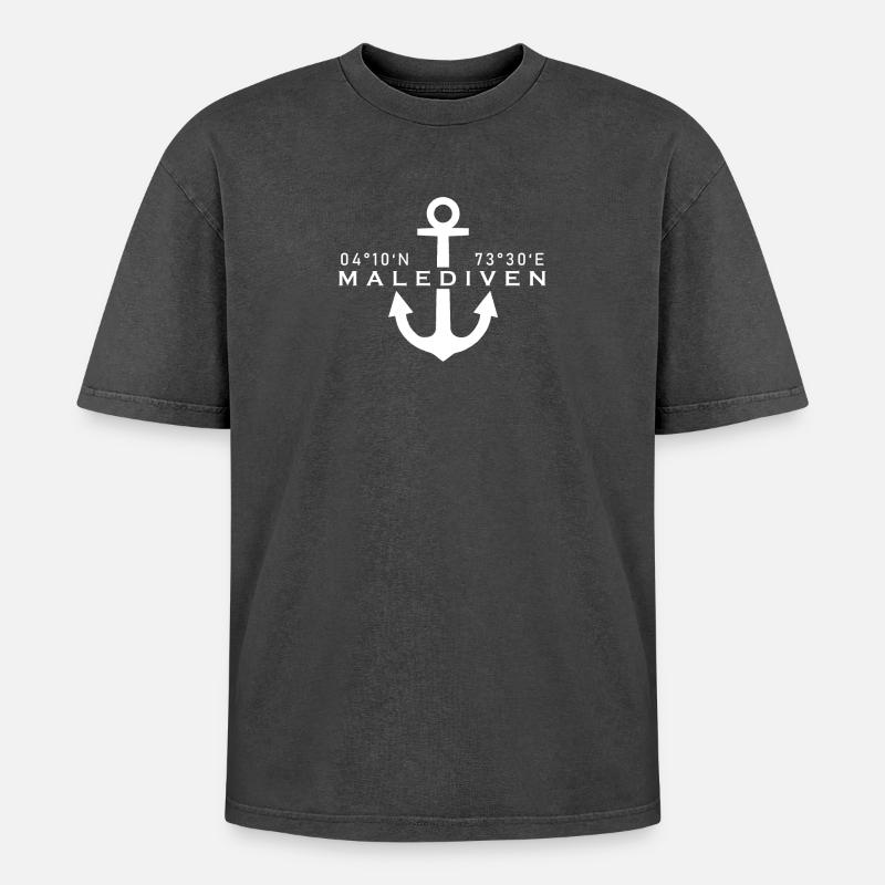 Malediven Kompass Design - Oversized Unisex Premium Acid-Washed T-Shirt - Schwarz Acid Wash