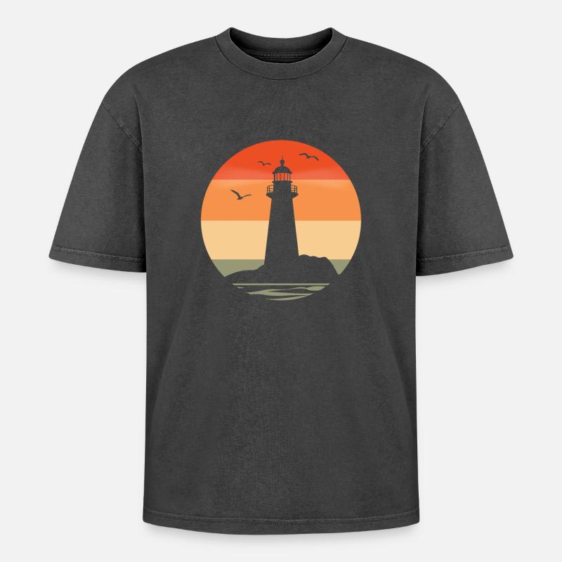 Lighthouse at sunset - Oversized Unisex Premium Acid-Washed T-Shirt - acid washed black