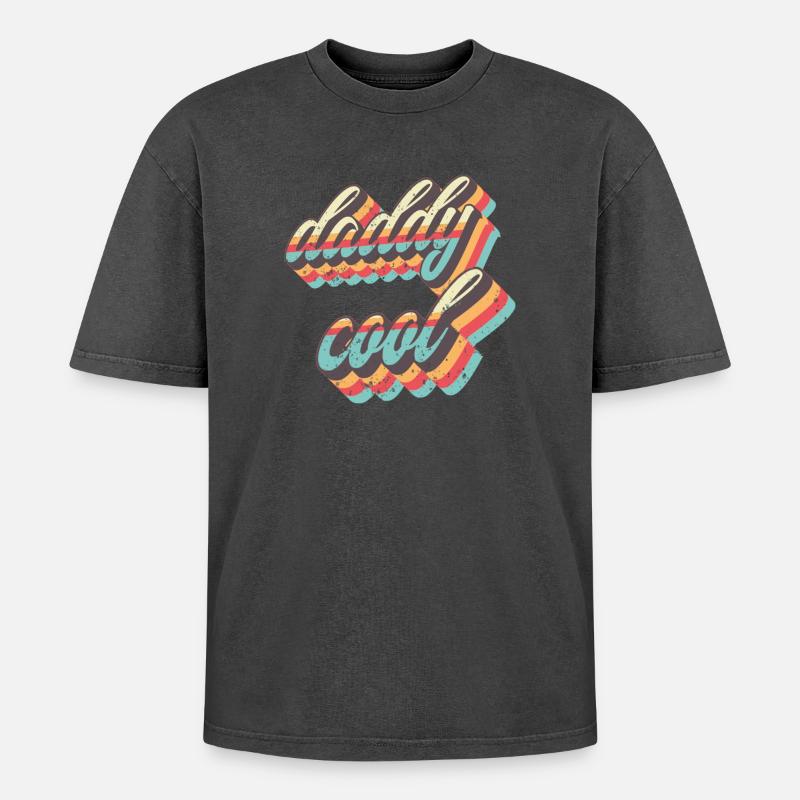 Daddy Cool Retro Straps - Oversized Unisex Premium Acid-Washed T-Shirt - Schwarz Acid Wash