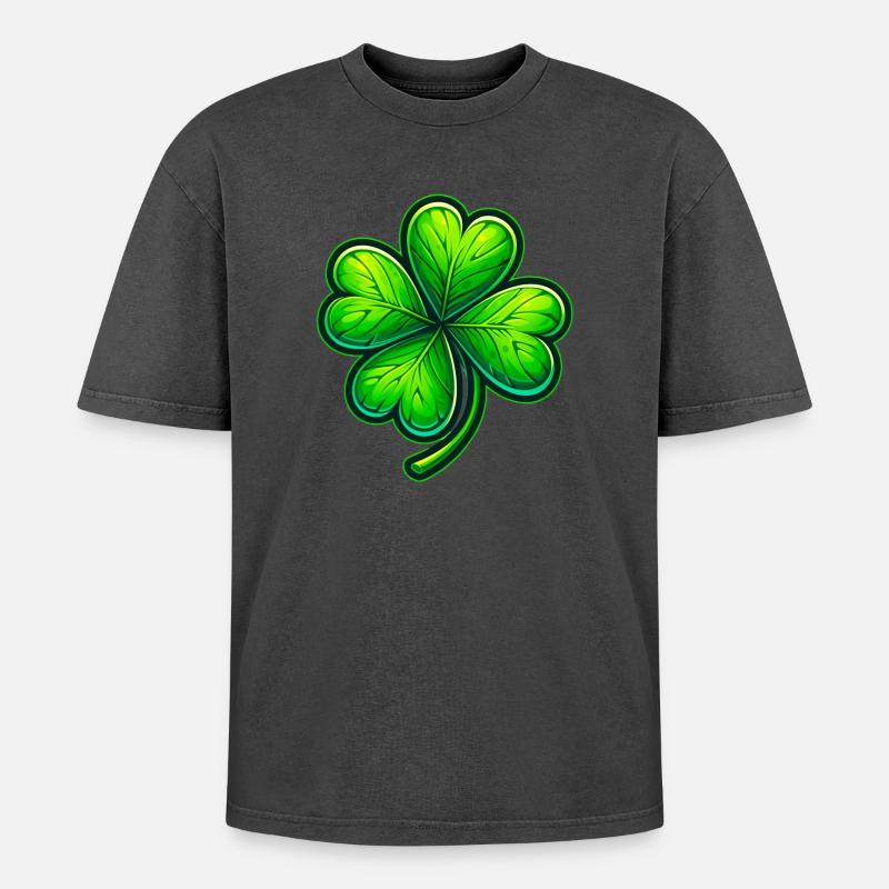 Four-leaf clover - Oversized Unisex Premium Acid-Washed T-Shirt - acid washed black