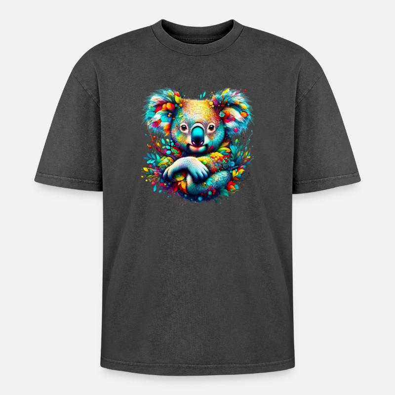 Koala - Oversized Unisex Premium Acid-Washed T-Shirt - Schwarz Acid Wash