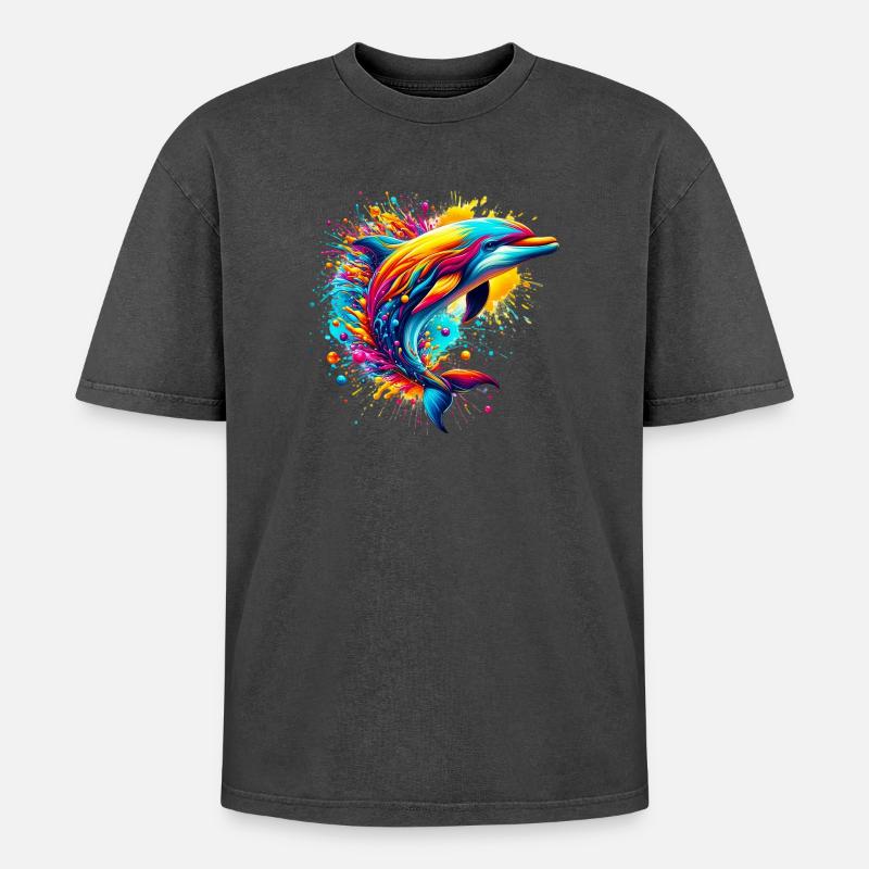 Delfin - Oversized Unisex Premium Acid-Washed T-Shirt - Schwarz Acid Wash