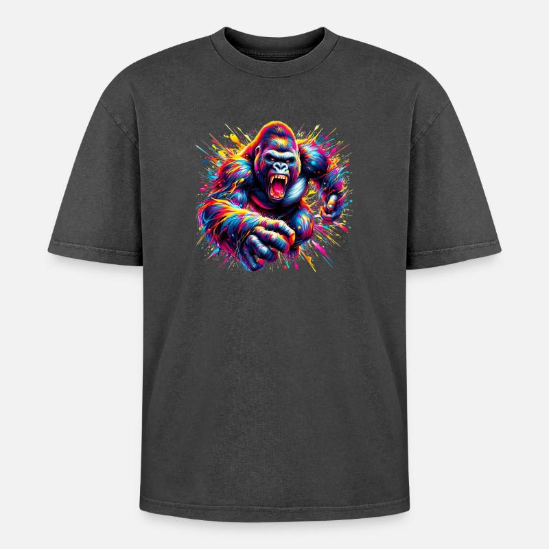 Gorilla - Oversized Unisex Premium Acid-Washed T-Shirt - Schwarz Acid Wash