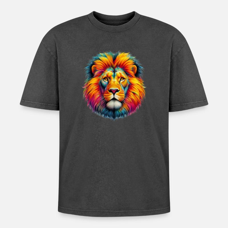 Löwe - Oversized Unisex Premium Acid-Washed T-Shirt - Schwarz Acid Wash