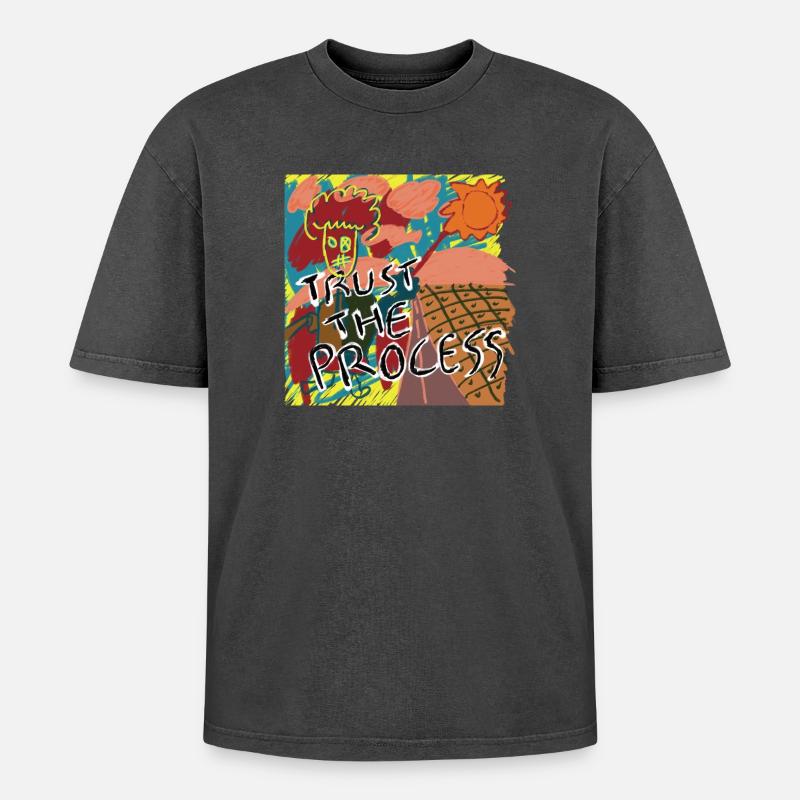 Trust the process - Oversized Unisex Premium Acid-Washed T-Shirt - Schwarz Acid Wash